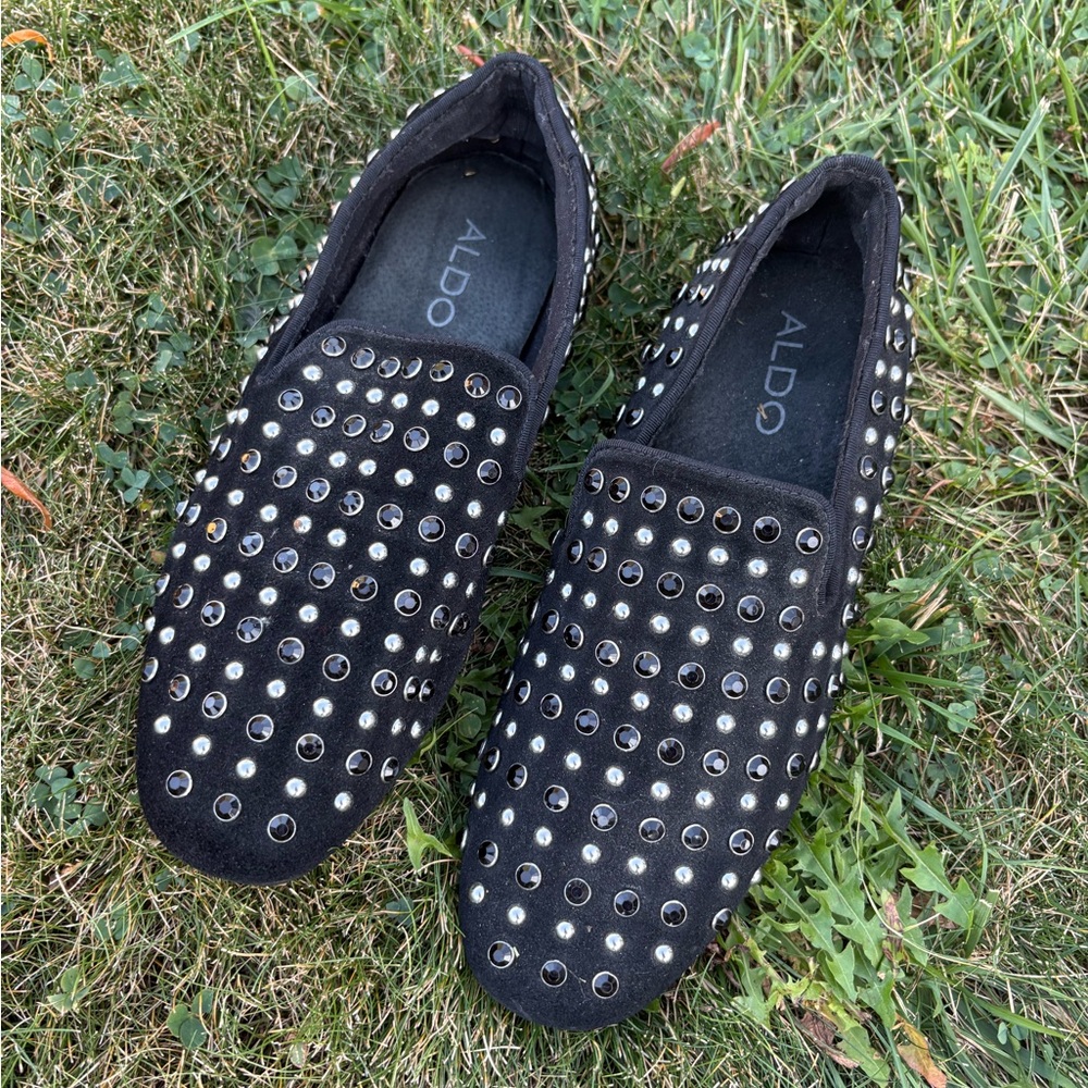 Aldo Black Loafers with Silver Accents